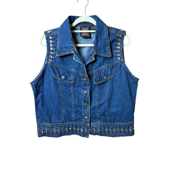 Vtg Gordon & James Signature 90s Y2K Denim Studded Vest Rhinestone Vintage L - Picture 1 of 10